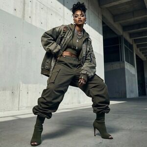 Womens Olive Army Green Knit Peep Toe Sock Booties 8.5 Stiletto Heels Streetwear